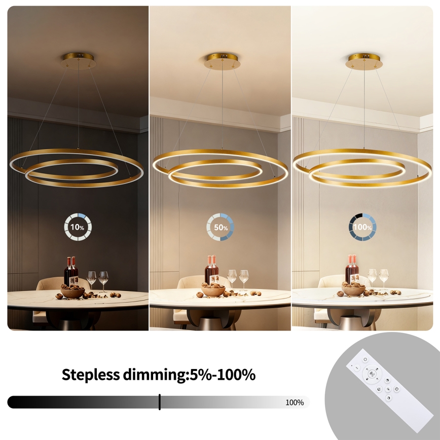 BRILAGI - Dimmable TWISTER LED Cable Pendant LED/105W/230V 3000–6000K Ø100 cm Gold + Remote Control