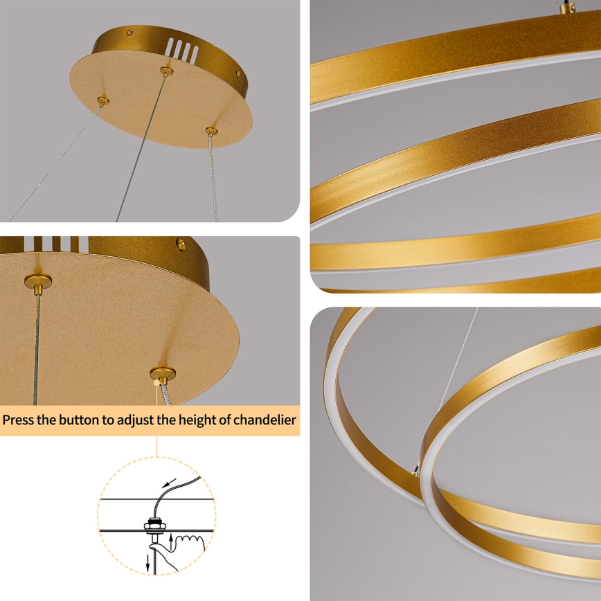 BRILAGI - Dimmable TWISTER LED Cable Pendant LED/105W/230V 3000–6000K Ø100 cm Gold + Remote Control