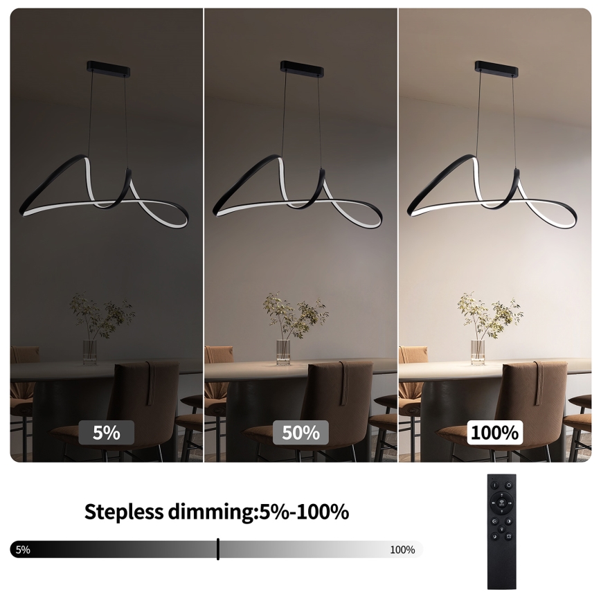 Brilagi - Dimmable LED Cable Pendant TWISTER LED/60W/230V 3000-6000K Black + Remote Control
