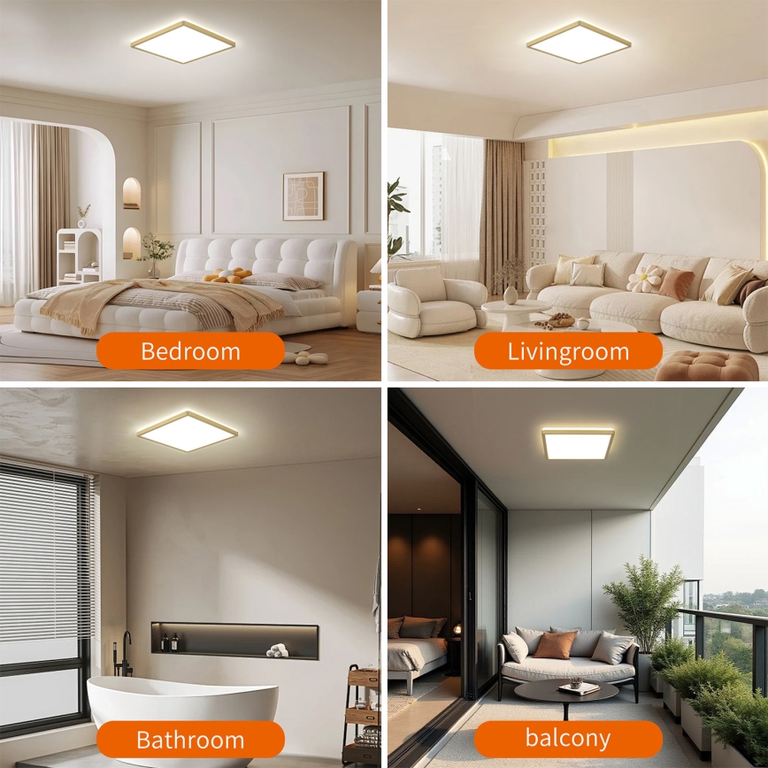 Brilagi - LED Ultra Slim Bathroom Light, 24W/230V, 42x42 cm, Gold, IP54