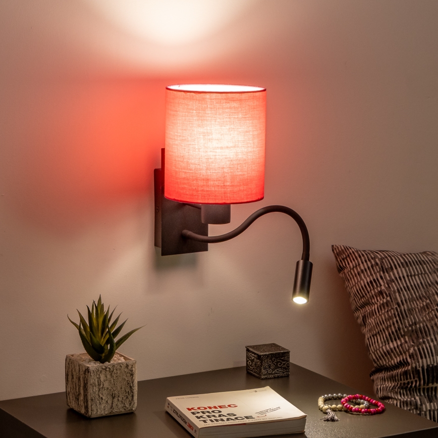 Brilagi - LED Flexible wall lamp NUBILA 1xE27/25W/230V + LED/3W black/pink