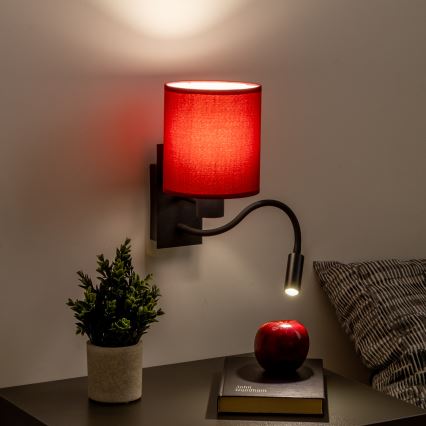 Brilagi - LED Flexible wall lamp NUBILA 1xE27/25W/230V + LED/3W black/Pompeian red
