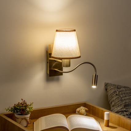 Brilagi - LED Flexible wall lamp NUBILA 1xE27/25W/230V + LED/3W brass/brown