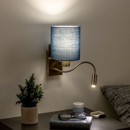 Brilagi - LED Flexible wall lamp NUBILA 1xE27/25W/230V+ LED/3W brass/dark blue