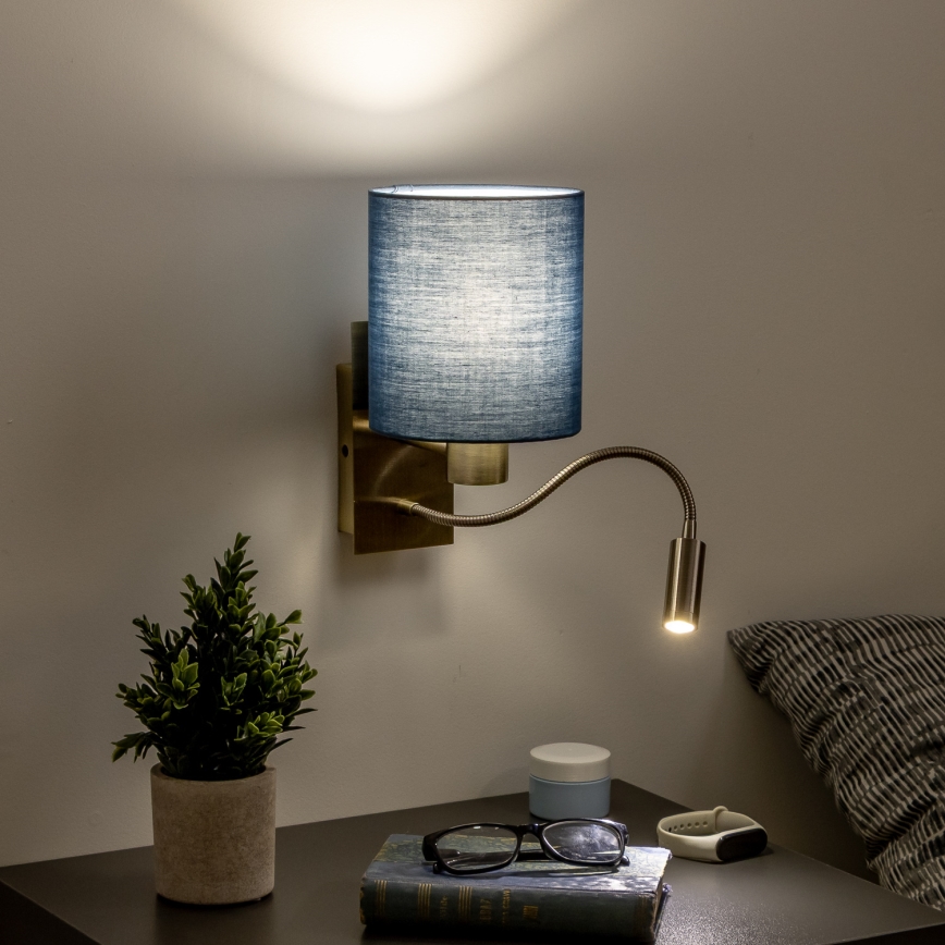Brilagi - LED Flexible wall lamp NUBILA 1xE27/25W/230V+ LED/3W brass/dark blue