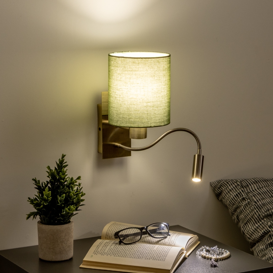 Brilagi - LED Flexible wall lamp NUBILA 1xE27/25W/230V + LED/3W brass/green