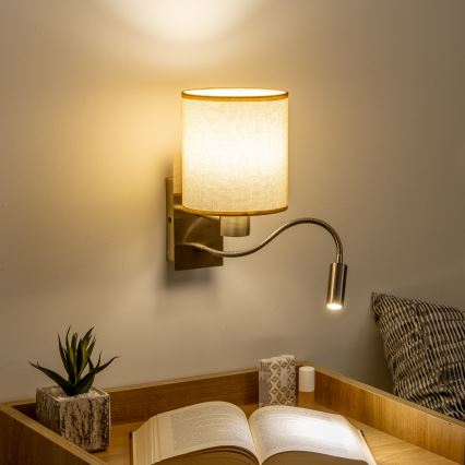 Brilagi - LED Flexible wall lamp NUBILA 1xE27/25W/230V + LED/3W brass/light brown