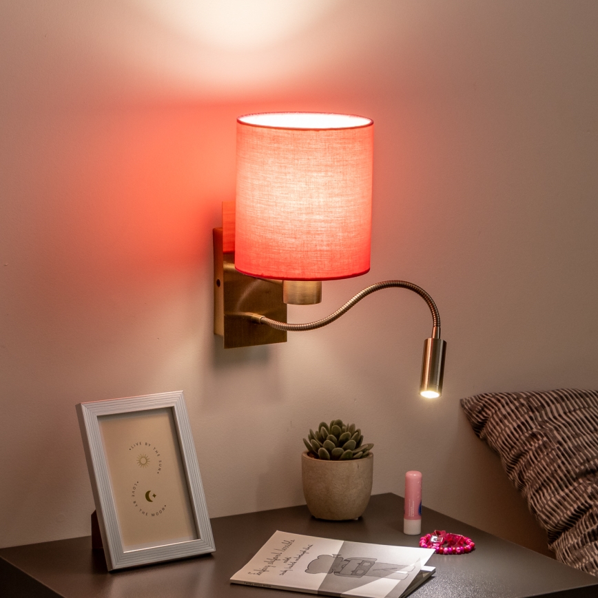 Brilagi - LED Flexible wall lamp NUBILA 1xE27/25W/230V + LED/3W brass/pink