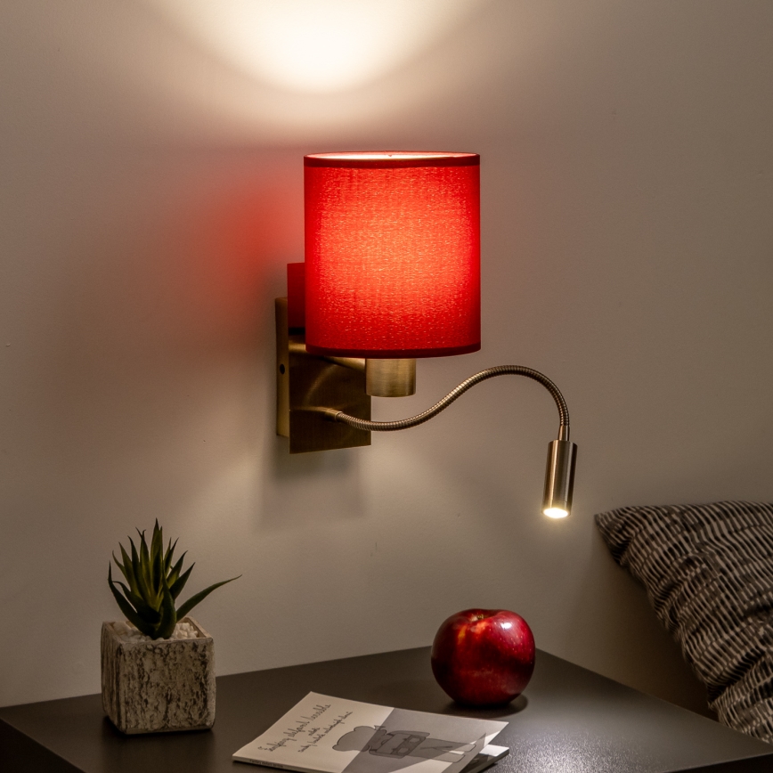 Brilagi - LED Flexible wall lamp NUBILA 1xE27/25W/230V+LED/3W brass/Pompeian red