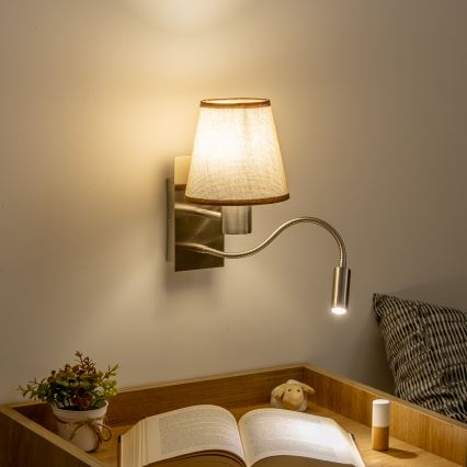 Brilagi - LED Flexible wall lamp NUBILA 1xE27/25W/230V + LED/3W matte chrome/brown