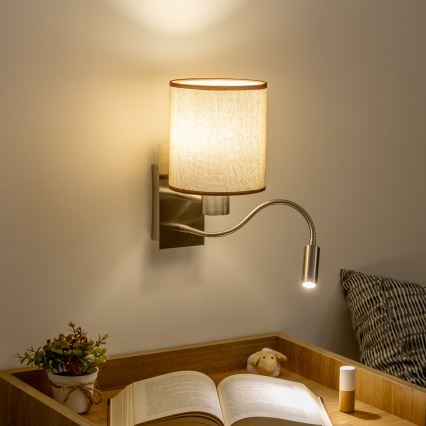 Brilagi - LED Flexible wall lamp NUBILA 1xE27/25W/230V + LED/3W matte chrome/brown