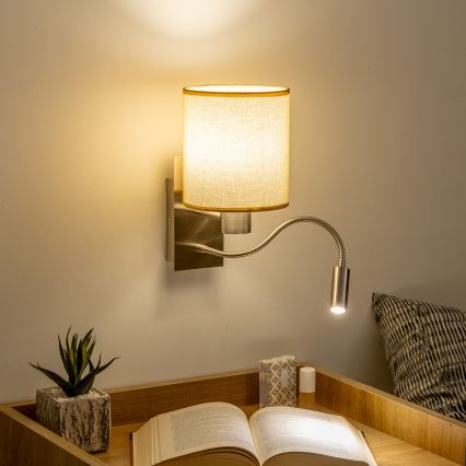 Brilagi - LED Flexible wall lamp NUBILA 1xE27/25W/230V + LED/3W matte chrome/light brown