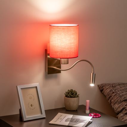 Brilagi - LED Flexible wall lamp NUBILA 1xE27/25W/230V + LED/3W matte chrome/pink