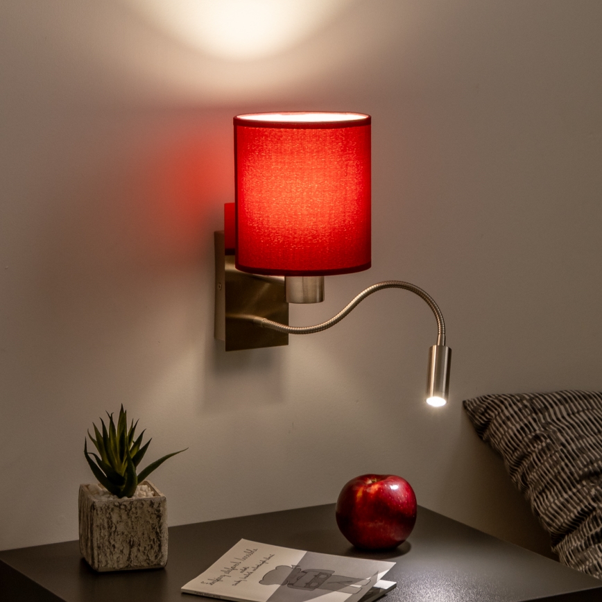 Brilagi - LED Flexible wall lamp NUBILA 1xE27/25W/230V + LED/3W matte chrome/Pompeian red
