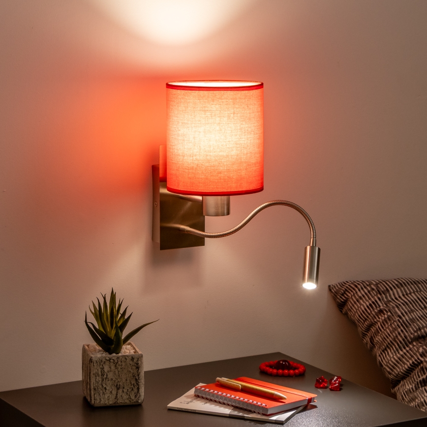 Brilagi - LED Flexible wall lamp NUBILA 1xE27/25W/230V + LED/3W matte chrome/red