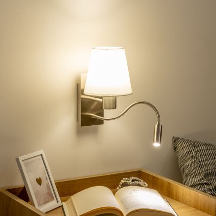 Brilagi - LED Flexible wall lamp NUBILA 1xE27/25W/230V + LED/3W matte chrome/white