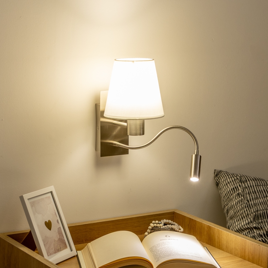 Brilagi - LED Flexible wall lamp NUBILA 1xE27/25W/230V + LED/3W matte chrome/white