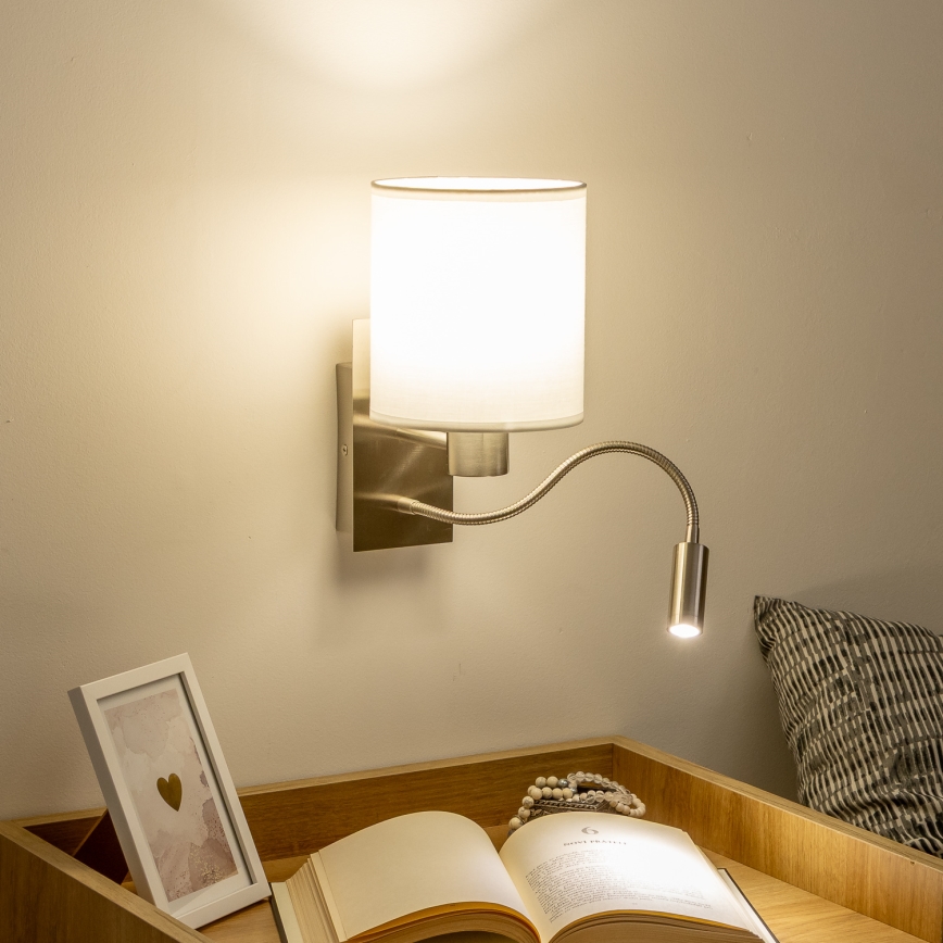 Brilagi - LED Flexible wall lamp NUBILA 1xE27/25W/230V + LED/3W matte chrome/white