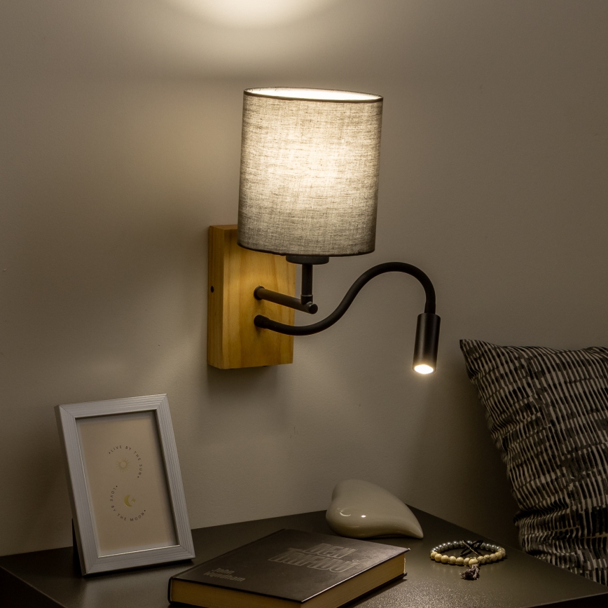 Brilagi - LED Flexible wall lamp NUBILA WOOD 1xE27/25W/230V + LED/3W oak/anthracite
