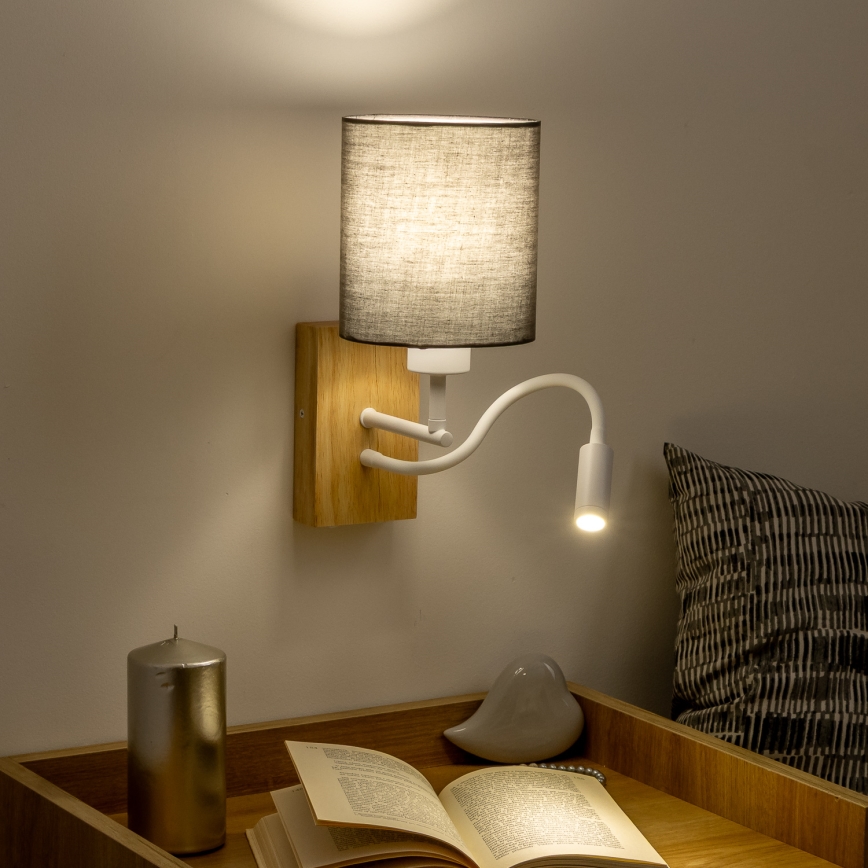 Brilagi - LED Flexible wall lamp NUBILA WOOD 1xE27/25W/230V + LED/3W oak/anthracite