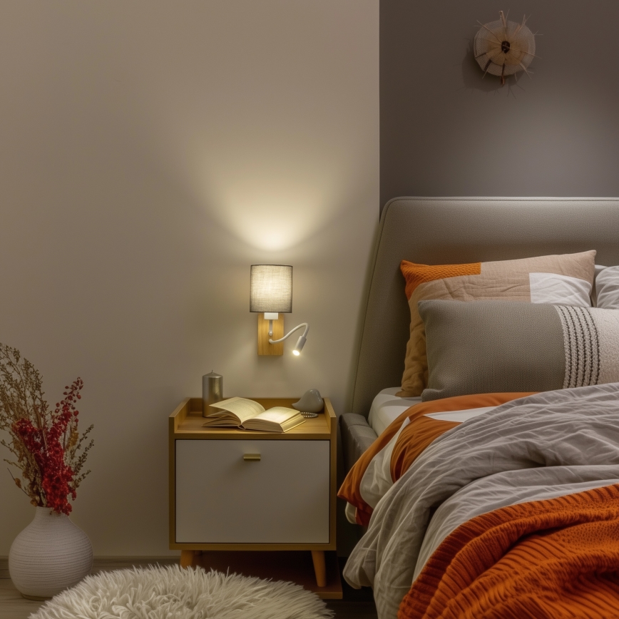 Brilagi - LED Flexible wall lamp NUBILA WOOD 1xE27/25W/230V + LED/3W oak/anthracite
