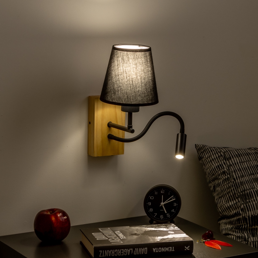Brilagi - LED Flexible wall lamp NUBILA WOOD 1xE27/25W/230V + LED/3W oak/black