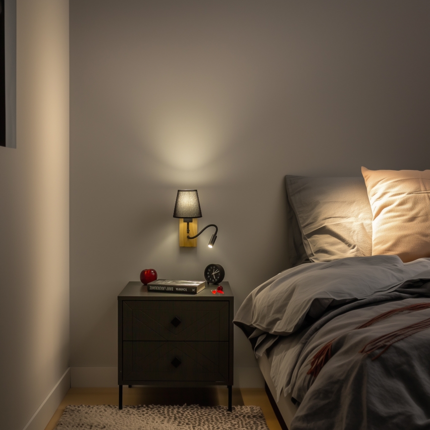 Brilagi - LED Flexible wall lamp NUBILA WOOD 1xE27/25W/230V + LED/3W oak/black