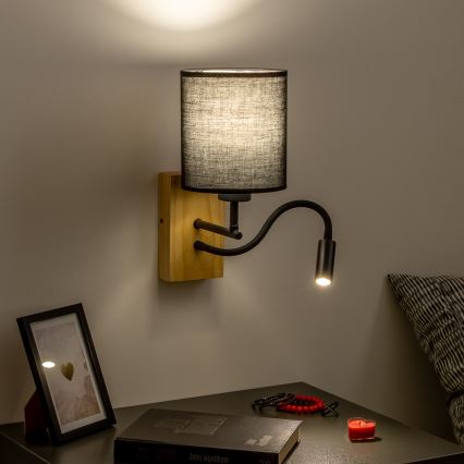 Brilagi - LED Flexible wall lamp NUBILA WOOD 1xE27/25W/230V + LED/3W oak/black