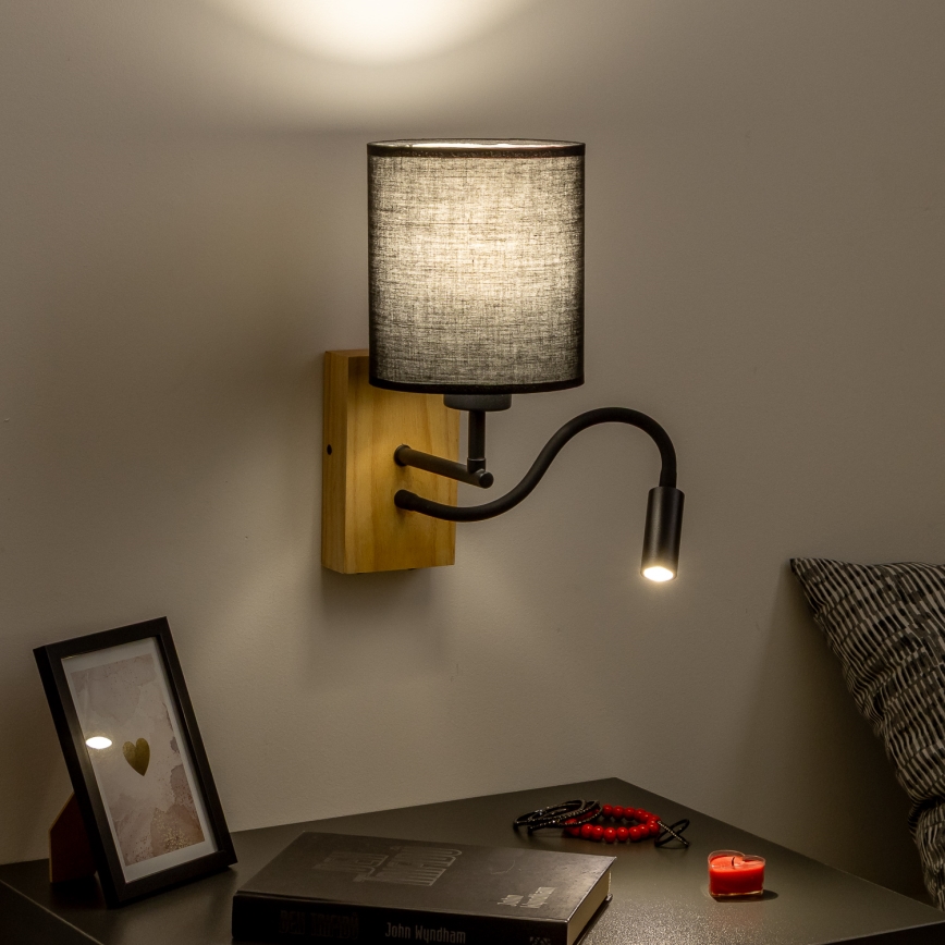 Brilagi - LED Flexible wall lamp NUBILA WOOD 1xE27/25W/230V + LED/3W oak/black