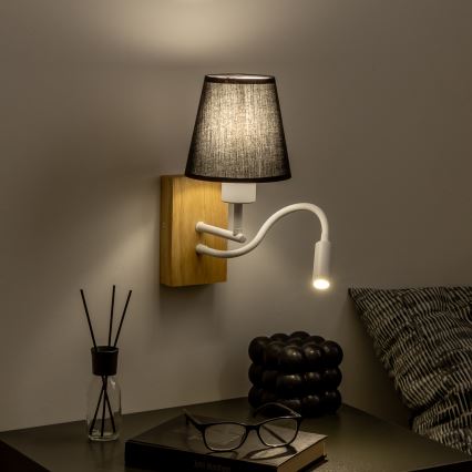 Brilagi - LED Flexible wall lamp NUBILA WOOD 1xE27/25W/230V + LED/3W oak/black