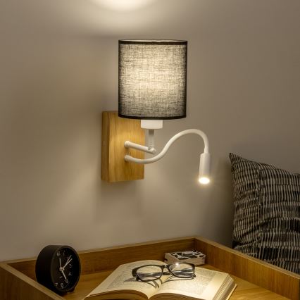 Brilagi - LED Flexible wall lamp NUBILA WOOD 1xE27/25W/230V + LED/3W oak/black