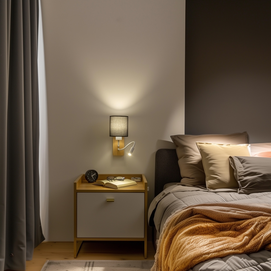 Brilagi - LED Flexible wall lamp NUBILA WOOD 1xE27/25W/230V + LED/3W oak/black