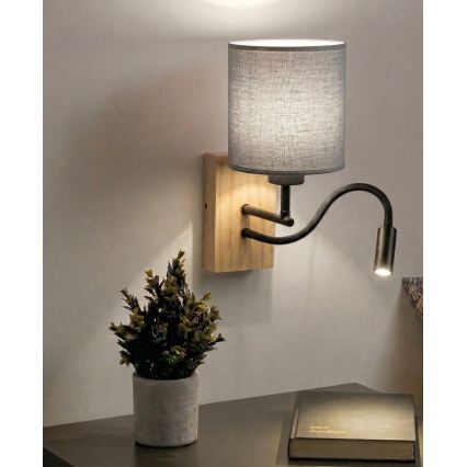 Brilagi - LED Flexible Wall Lamp NUBILA WOOD 1xE27/25W/230V + LED/3W oak/black/light gray