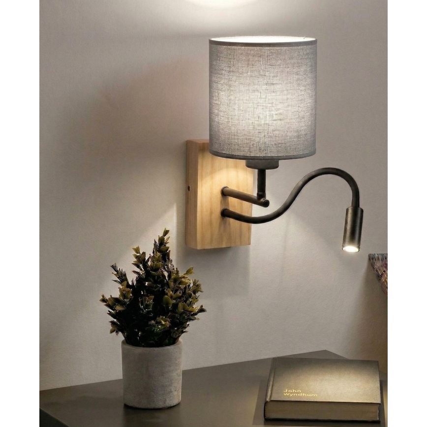 Brilagi - LED Flexible Wall Lamp NUBILA WOOD 1xE27/25W/230V + LED/3W oak/black/light gray