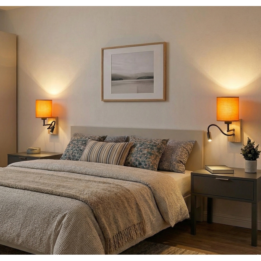 Brilagi - LED Flexible Wall Lamp NUBILA WOOD 1xE27/25W/230V + LED/3W oak/black/light gray