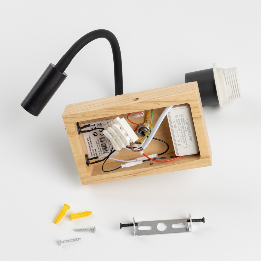 Brilagi - LED Flexible Wall Lamp NUBILA WOOD 1xE27/25W/230V + LED/3W oak/black/light gray