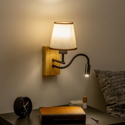 Brilagi - LED Flexible wall lamp NUBILA WOOD 1xE27/25W/230V + LED/3W oak/brown