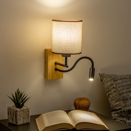Brilagi - LED Flexible wall lamp NUBILA WOOD 1xE27/25W/230V + LED/3W oak/brown