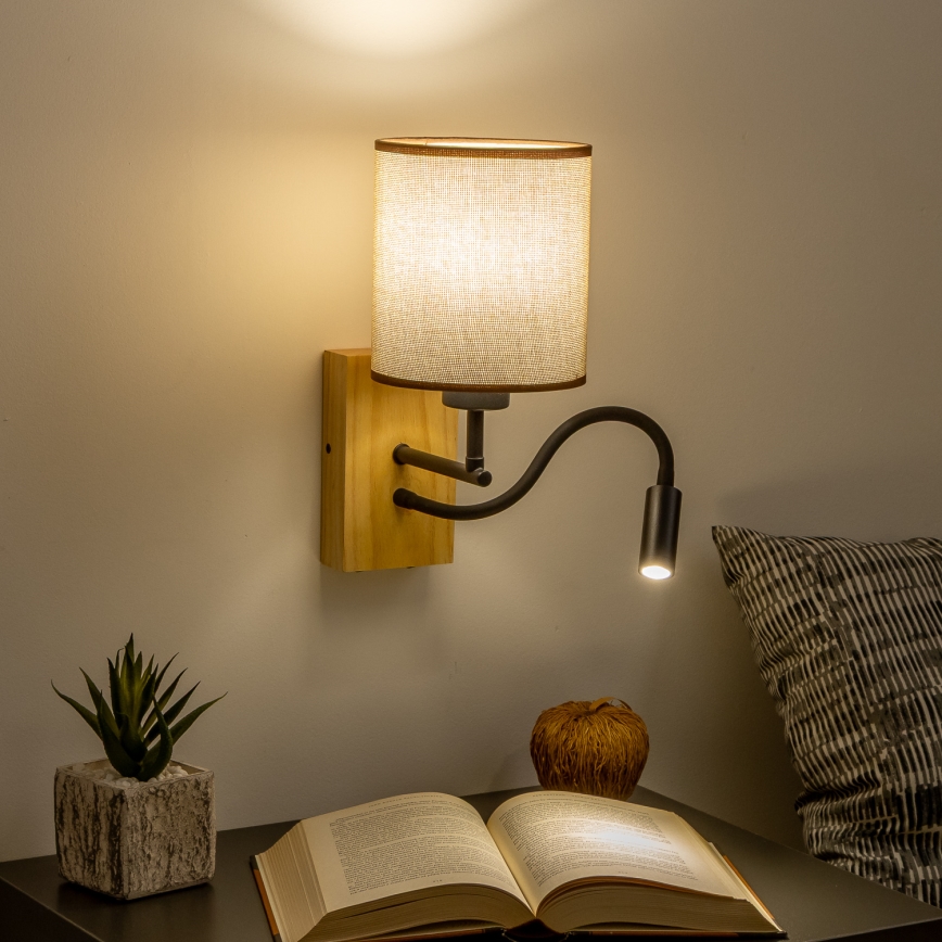 Brilagi - LED Flexible wall lamp NUBILA WOOD 1xE27/25W/230V + LED/3W oak/brown