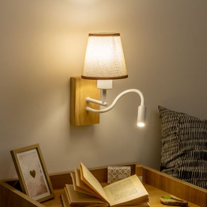 Brilagi - LED Flexible wall lamp NUBILA WOOD 1xE27/25W/230V + LED/3W oak/brown