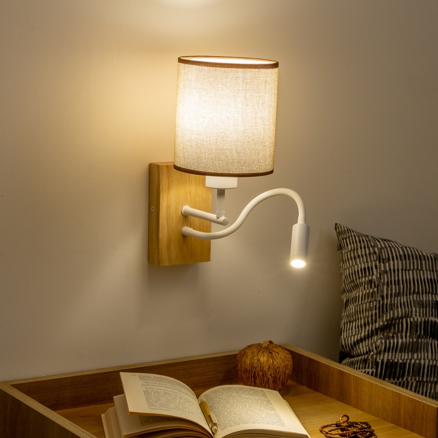 Brilagi - LED Flexible wall lamp NUBILA WOOD 1xE27/25W/230V + LED/3W oak/brown