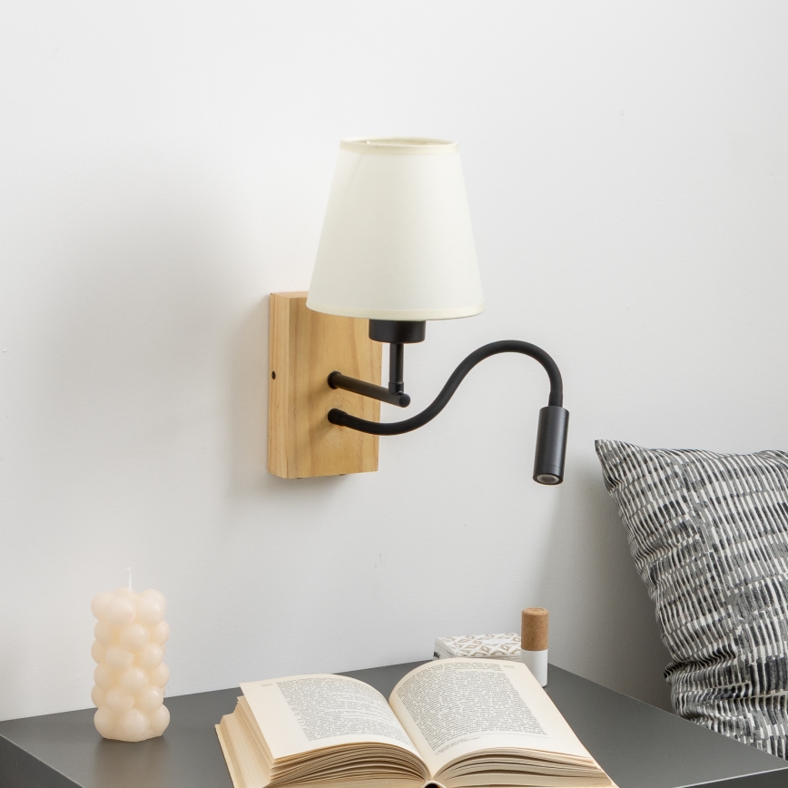 Brilagi - LED Flexible wall lamp NUBILA WOOD 1xE27/25W/230V + LED/3W oak/creamy