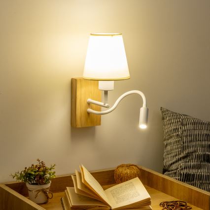 Brilagi - LED Flexible wall lamp NUBILA WOOD 1xE27/25W/230V + LED/3W oak/creamy