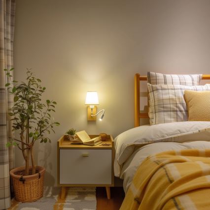 Brilagi - LED Flexible wall lamp NUBILA WOOD 1xE27/25W/230V + LED/3W oak/creamy