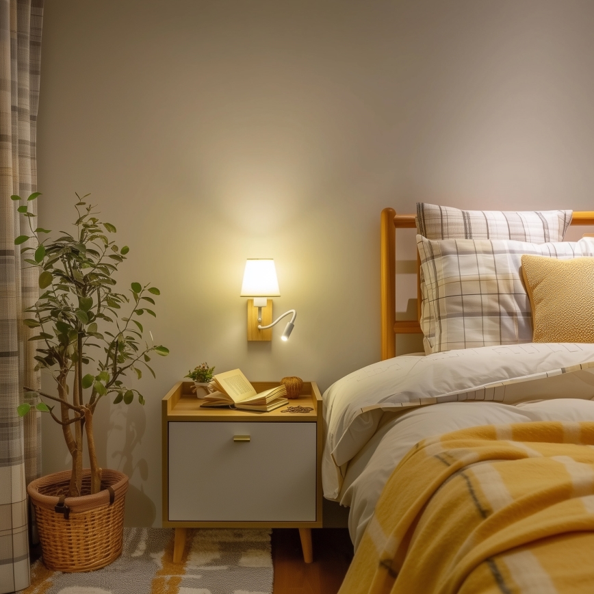 Brilagi - LED Flexible wall lamp NUBILA WOOD 1xE27/25W/230V + LED/3W oak/creamy