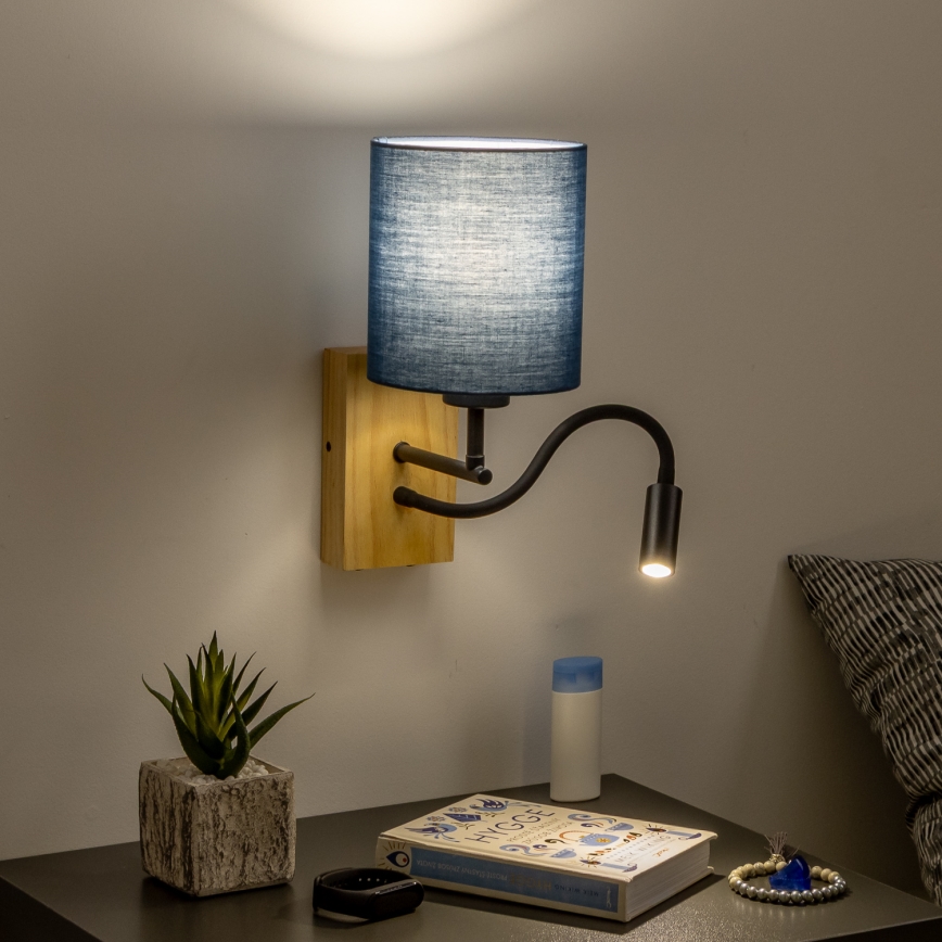 Brilagi - LED Flexible wall lamp NUBILA WOOD 1xE27/25W/230V + LED/3W oak/dark blue