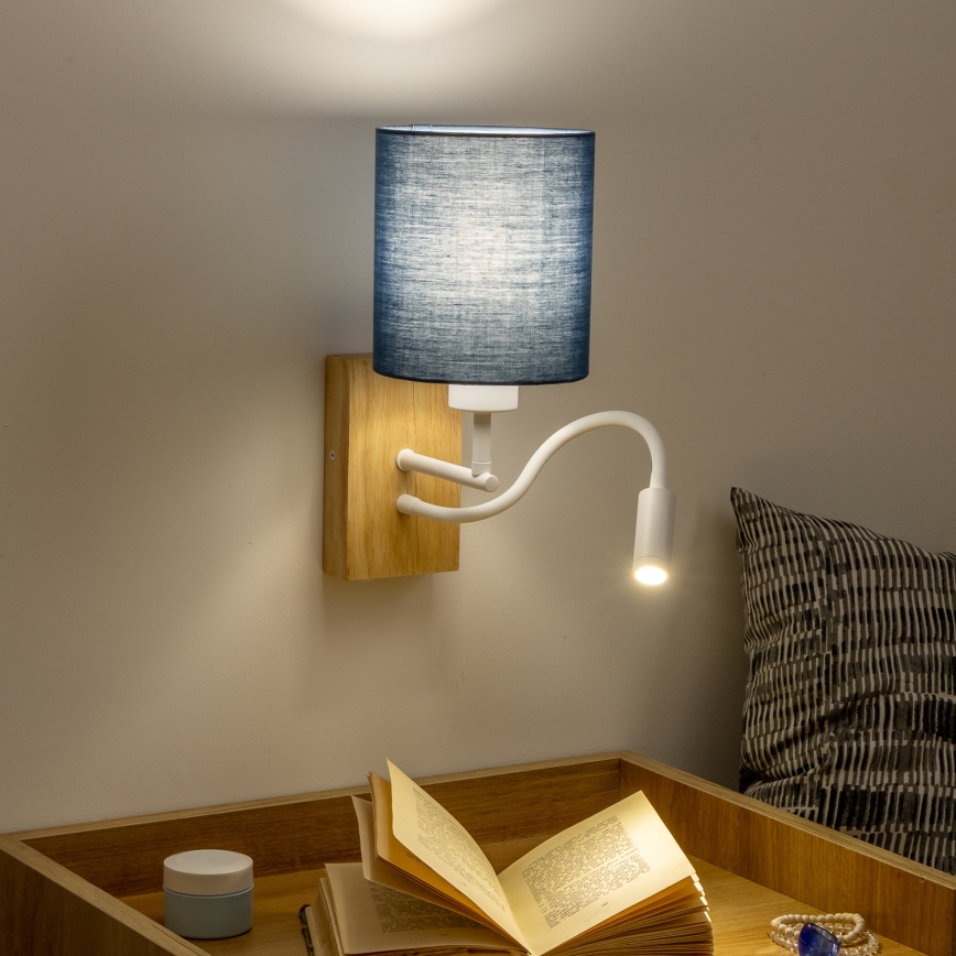 Brilagi - LED Flexible wall lamp NUBILA WOOD 1xE27/25W/230V + LED/3W oak/dark blue