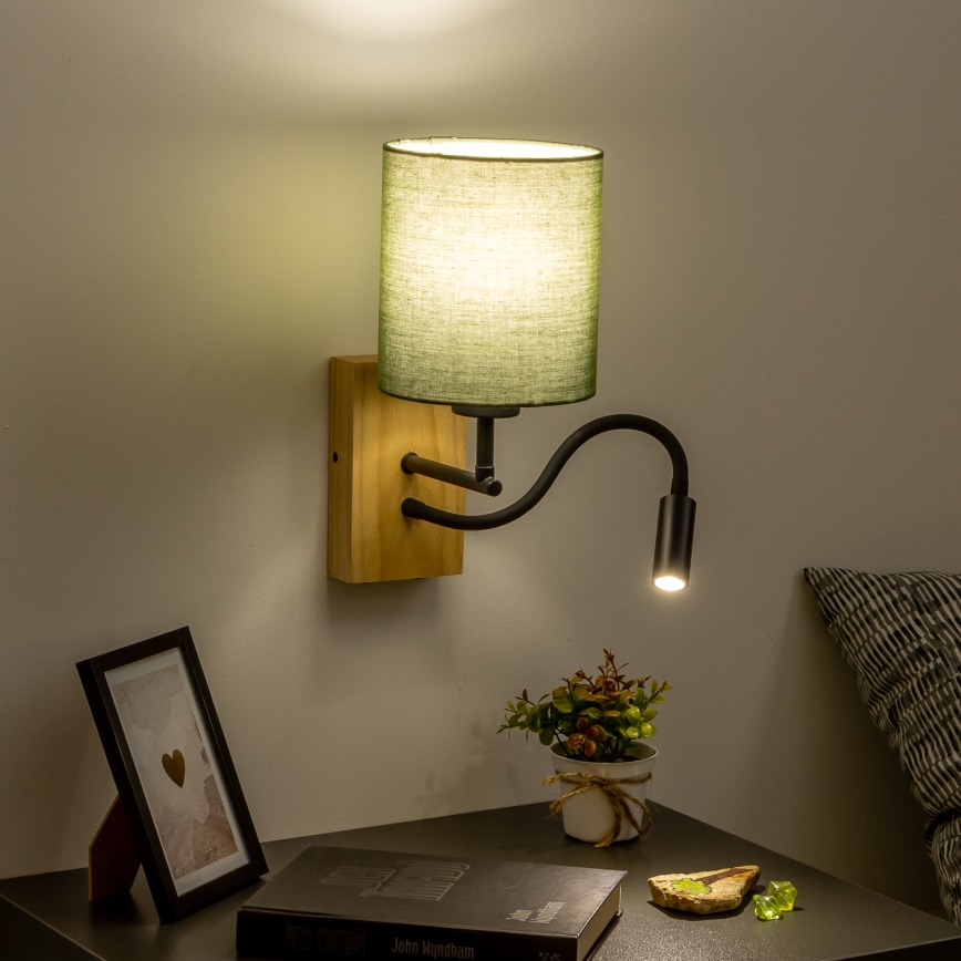 Brilagi - LED Flexible wall lamp NUBILA WOOD 1xE27/25W/230V + LED/3W oak/green