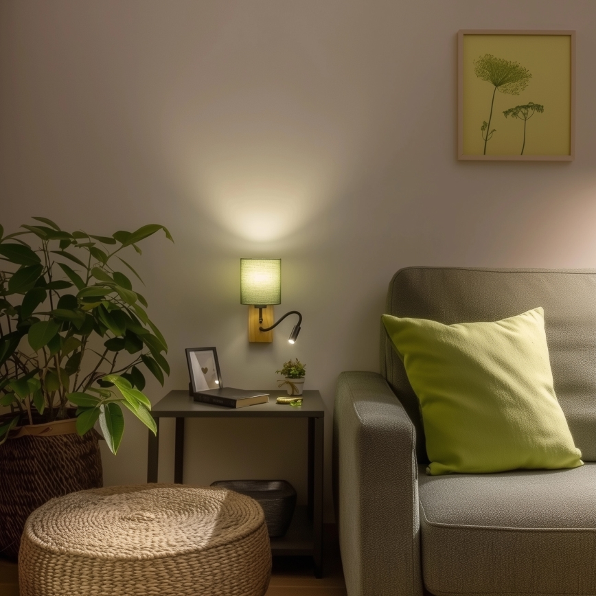 Brilagi - LED Flexible wall lamp NUBILA WOOD 1xE27/25W/230V + LED/3W oak/green