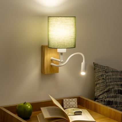 Brilagi - LED Flexible wall lamp NUBILA WOOD 1xE27/25W/230V + LED/3W oak/green